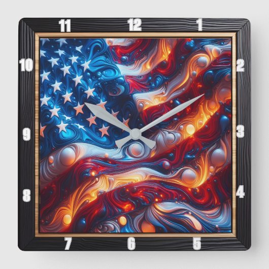 Abstrakte amerikanische Flagge Quadratische Wanduhr (Vorderseite)
