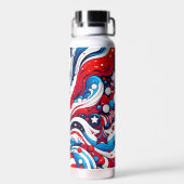 Abstrakte amerikanische Flagge rot, weiß und blau Trinkflasche (Rückseite)