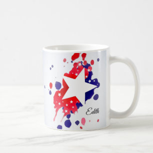 Abstrakte amerikanische Flagge Roter blaue Sterne Kaffeetasse