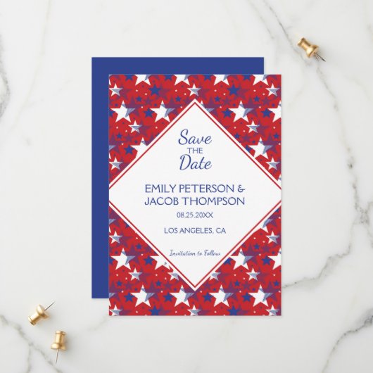 Abstrakte amerikanische Flagge Save The Date (Vorderseite/Rückseite Beispiel)