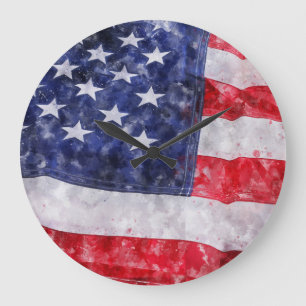 Abstrakte amerikanische Flagge, Wasserfarben Stil. Große Wanduhr