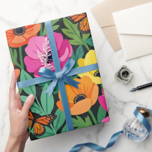 Abstrakte Anemonen Schmetterlinge Geschenkpapier