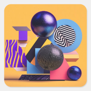 Abstrakte Anordnung mit farbenfrohen Kugeln Quadratischer Aufkleber