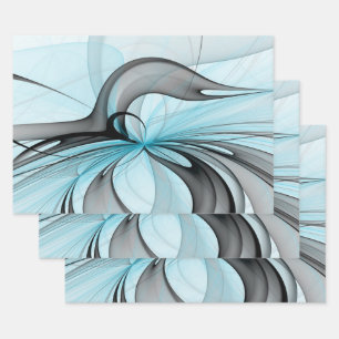 Abstrakte Anthrazitgraue Blaue Moderne Fraktal-Kun Geschenkpapier Set