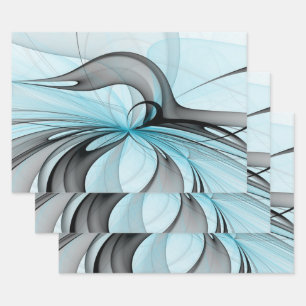 Abstrakte Anthrazitgraue Blaue Moderne Fraktal-Kun Geschenkpapier Set