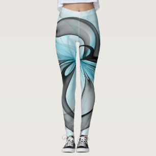 Abstrakte Anthrazitgraue Blaue Moderne Fraktal-Kun Leggings