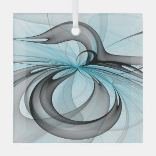 Abstrakte Anthrazitgraue Blaue Moderne Fraktal-Kun Ornament Aus Glas