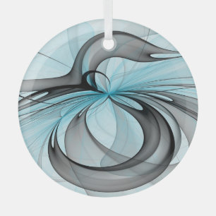 Abstrakte Anthrazitgraue blaue moderne fraktale Ku Ornament Aus Glas