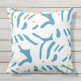 Abstrakte Aqua Blue und White Blätter mit Imitats  Kissen
