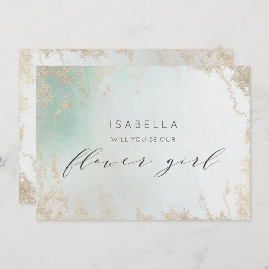 Abstrakte Aqua Ombre Fade mit Mattiertem Gold Glit (Vorne/Hinten)