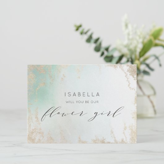 Abstrakte Aqua Ombre Fade mit Mattiertem Gold Glit (Stehend Vorderseite)