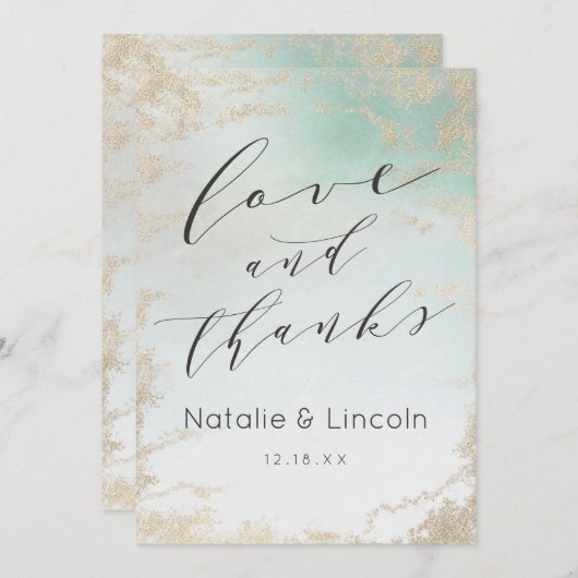 Abstrakte Aqua Ombre Fade mit Mattiertem Gold Glit Dankeskarte (Vorne/Hinten)