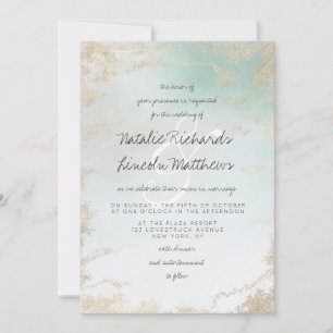 Abstrakte Aqua Ombre Fade mit Mattiertem Gold Glit Einladung