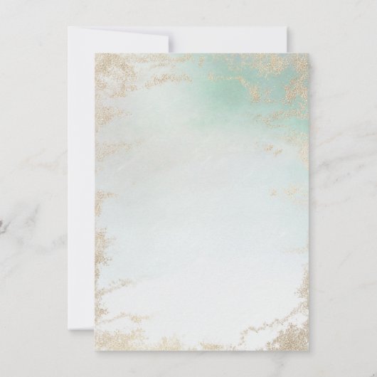 Abstrakte Aqua Ombre Fade mit Mattiertem Gold Glit Einladung (Rückseite)