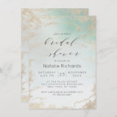 Abstrakte Aqua Ombre Fade mit Mattiertem Gold Glit Einladung (Vorne/Hinten)