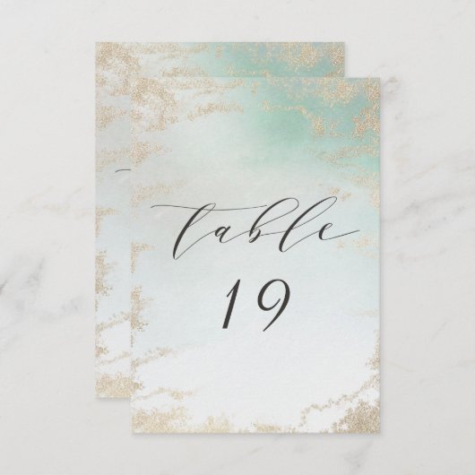 Abstrakte Aqua Ombre Fade mit Mattiertem Gold Glit Einladung (Vorne/Hinten)