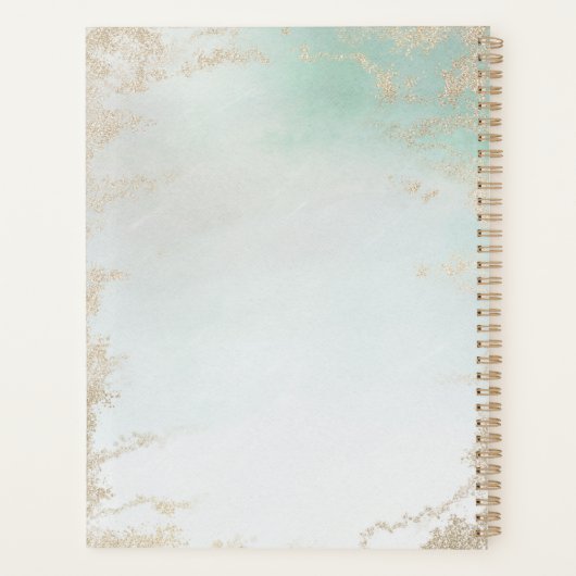 Abstrakte Aqua Ombre Fade mit Mattiertem Gold Glit Planer (Rückseite)