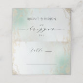 Abstrakte Aqua Ombre Fade mit Mattiertem Gold Glit Platzkarte (Außenseite Aufgefaltet)