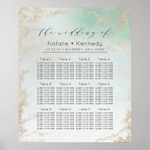 Abstrakte Aqua Ombre Fade mit Mattiertem Gold Glit Poster