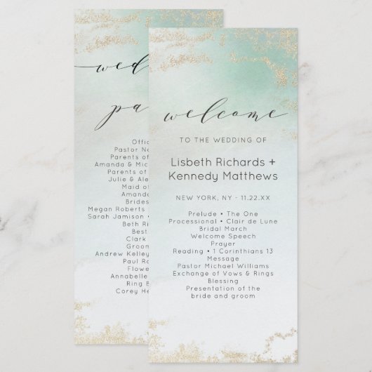 Abstrakte Aqua Ombre Fade mit Mattiertem Gold Glit Programm (Vorne/Hinten)