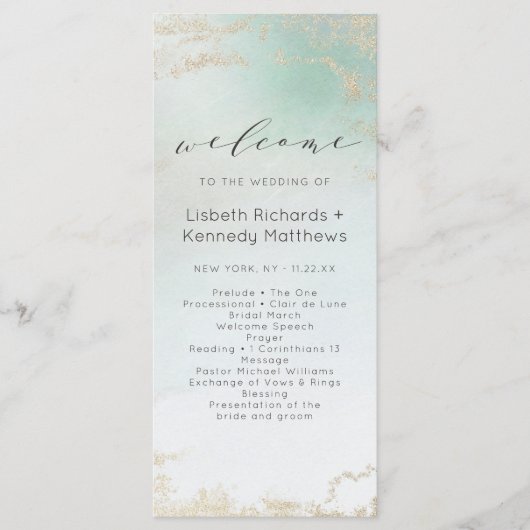 Abstrakte Aqua Ombre Fade mit Mattiertem Gold Glit Programm (Vorderseite)