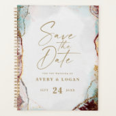 Abstrakte Aqua Red & Gold Winter Hochzeitspläne Planer (Vorderseite)