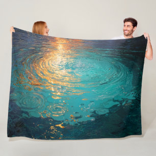 Abstrakte Aqua-Wellen mit goldenem Sonnenlicht Fleecedecke