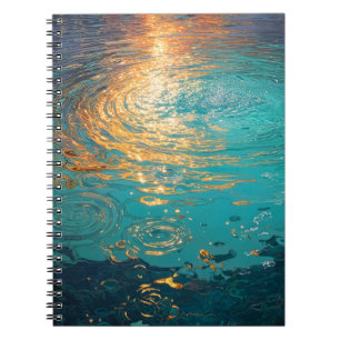 Abstrakte Aqua-Wellen mit goldenem Sonnenlicht Notizblock
