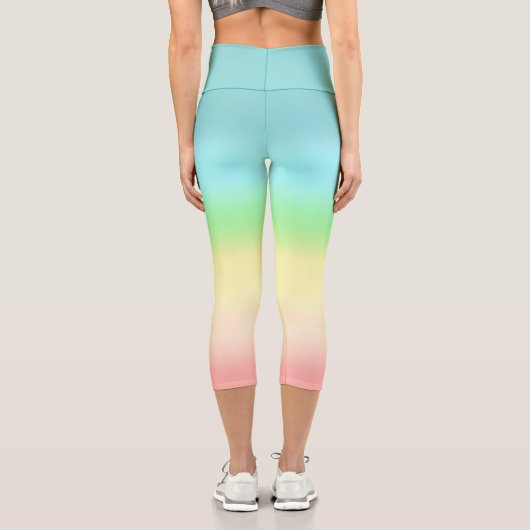 Abstrakte aquamarin-gelbe Rosa Pastellfarben Capri Leggings (Rückseite)