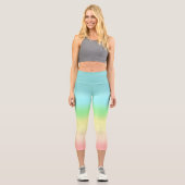 Abstrakte aquamarin-gelbe Rosa Pastellfarben Capri Leggings (Vorderseite)