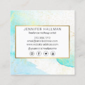 Abstrakte Aquamarine blaue Aquarellfarben-Imitate Quadratische Visitenkarte (Rückseite)