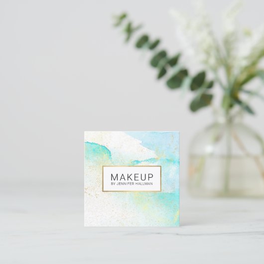Abstrakte Aquamarine blaue Aquarellfarben-Imitate Quadratische Visitenkarte (Stehend Vorderseite)