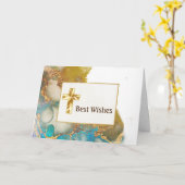 Abstrakte Aquamarine Gold Agate Aquarellfarbenbest Karte (Gelbe Blume)