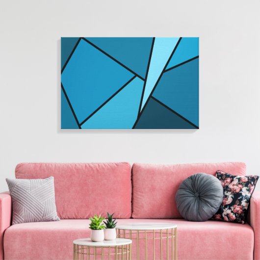Abstrakte Aquamarine Polygonen Leinwanddruck (Insitu (Wohnzimmer))