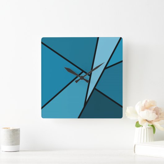 Abstrakte Aquamarine Polygonen Quadratische Wanduhr (Zuhause)