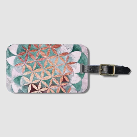 Abstrakte Aquamarine Rose Gold Watercolor Rosette Gepäckanhänger (Vorderseite (Horizontal))