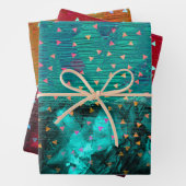 Abstrakte Aquamarine Rote Orange Confetti Weihnach Geschenkpapier Set (Beispiel)