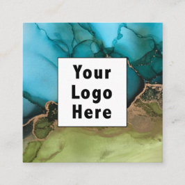 Abstrakte Aquamarine Schwarz-Metallic-Gold hinzufü Quadratische Visitenkarte