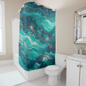 "Abstrakte Aquamarine und Blaue Wasserwaagen" Duschvorhang (Beispiel)