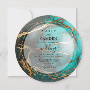 Abstrakte Aquamarine und goldene Hochzeit Einladung