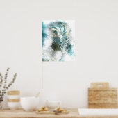 Abstrakte Aquamarine und weiße Federmalerei Poster (Küche)