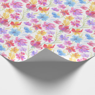 Abstrakte Aquarell-Blumen Rosa Blau Gelb Geschenkpapier