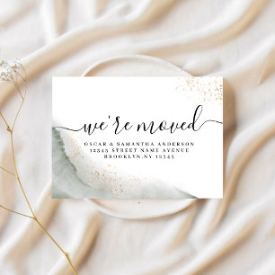 Abstrakte Aquarell-Grüntöne & Gold  Ankündigungspostkarte