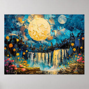 Abstrakte Aquarell-Illustration des Vollmondes übe Poster
