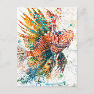 Abstrakte Aquarell-Illustration von Feuerfischen Postkarte