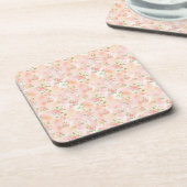 Abstrakte Aquarell Kleine Pfirsich Rosa Blumen Getränkeuntersetzer (Linke Seite)