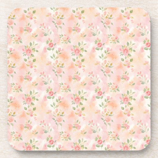Abstrakte Aquarell Kleine Pfirsich Rosa Blumen Getränkeuntersetzer (Vorderseite)