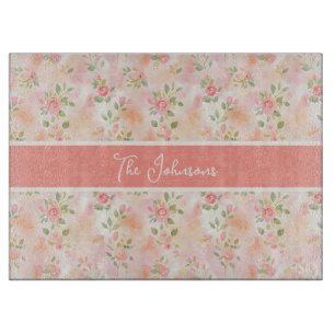 Abstrakte Aquarell Kleine Pfirsich Rosa Blumen Schneidebrett