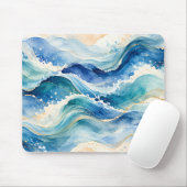 Abstrakte Aquarell-Ozeanwellen Mousepad (Mit Mouse)