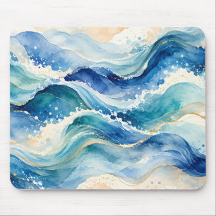 Abstrakte Aquarell-Ozeanwellen Mousepad